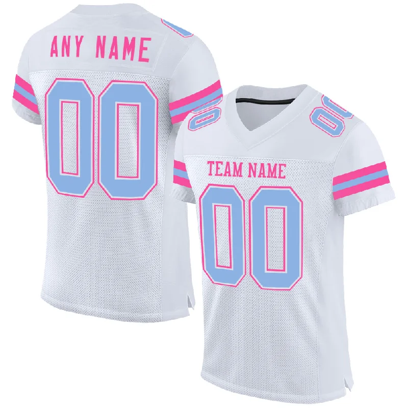 Custom soccer jersey for corporate team events-Custom White Light Blue-Pink Mesh Authentic Football Jersey