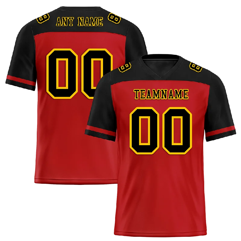 Soccer jersey for casual sport lovers and enthusiasts-Custom Red Black Raglan Sleeves Black Personalized Authentic Football Jersey FBJ02-bc0f0b9