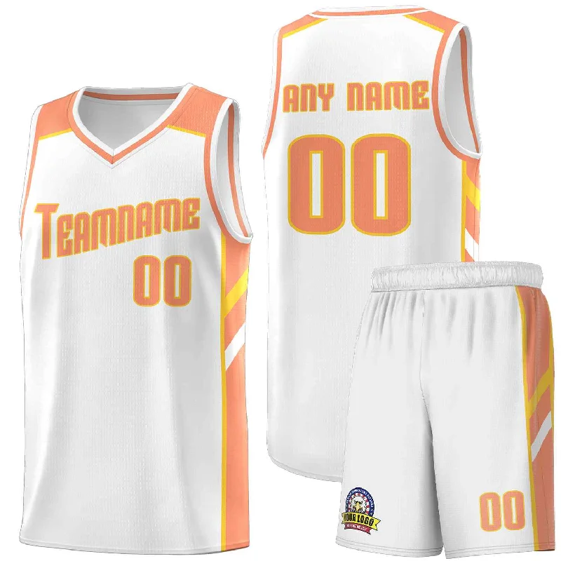 Custom soccer jersey for fan merchandise-Custom basketball jersey for fan merchandise-Custom White Orange-Yellow Classic Sets Sports Uniform Basketball Jersey