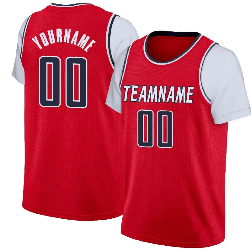 Custom soccer jersey for school spirit and pride-Custom basketball jersey for school spirit and pride-Custom Red White-Black Classic Tops Casual Fake Sleeve Basketball Jersey