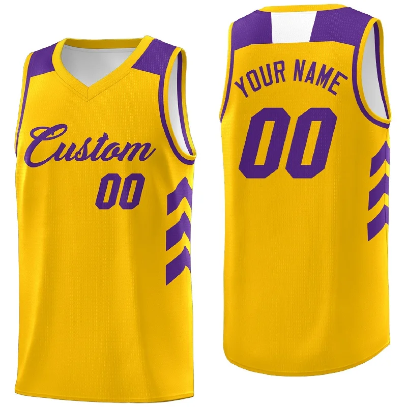 Soccer jersey with customizable stitching and patchwork-Basketball jersey with customizable stitching and patchwork-Custom Yellow Purple Classic Tops Fashion Sportwear Basketball Jersey