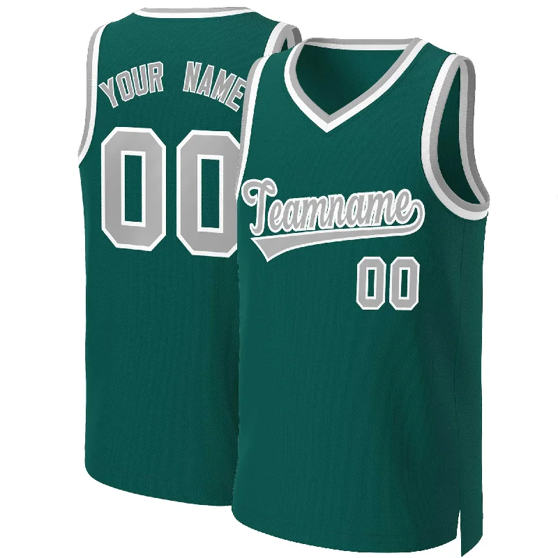 Custom soccer jersey with high-performance fabric-Custom basketball jersey with high-performance fabric-Custom Aqua Gray-White Classic Tops Basketball Jersey