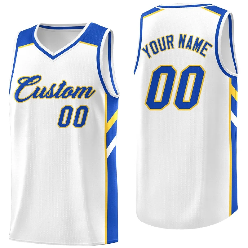 Personalized soccer jersey for fans-Personalized basketball jersey for fans-Custom White Yellow-Royal Classic Tops Men/Boy Athletic Basketball Jersey