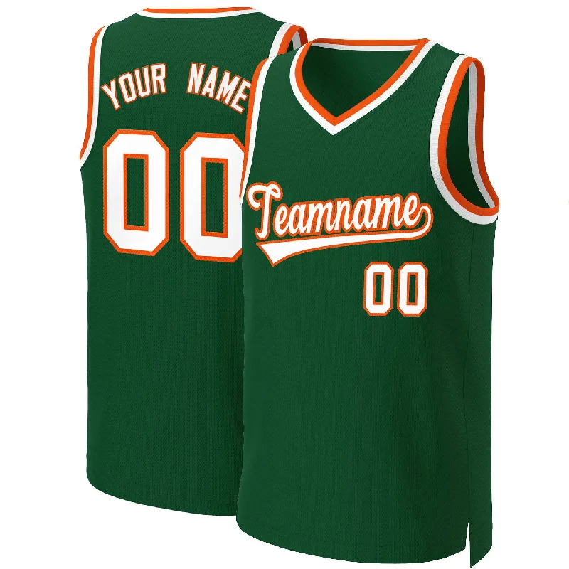 Soccer jersey with flexible and comfortable fit-Basketball jersey with flexible and comfortable fit-Custom Green White-Orange Classic Tops Basketball Jersey