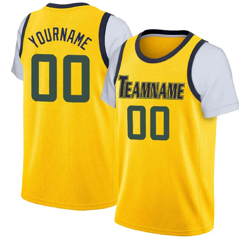 Personalized soccer jersey for high school and college teams-Personalized basketball jersey for high school and college teams-Custom Yellow Navy-Yellow Classic Tops Casual Fake Sleeve Basketball Jersey