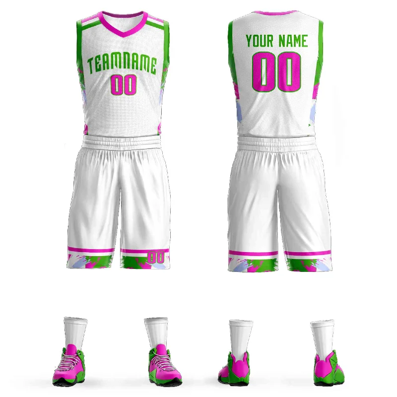 High-quality soccer jerseys for youth teams-High-quality basketball jerseys for youth teams-Custom White Green Graffiti Pattern Sets Basketball Jersey