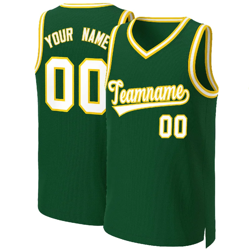 Team soccer jersey with matching accessories-Team basketball jersey with matching accessories-Custom Green White-Gold Classic Tops Basketball Jersey