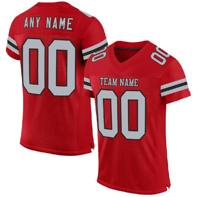 Personalized soccer jersey for casual outings-Custom Red Gray-Black Mesh Authentic Football Jersey