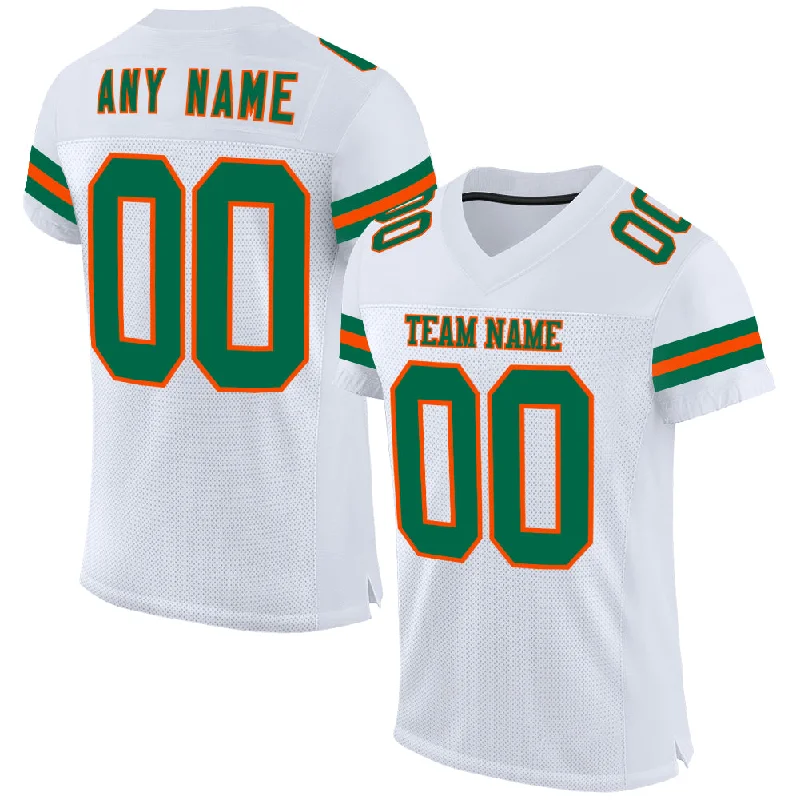 Custom soccer jersey with sleek modern lines-Custom White Kell Green-Orange Mesh Authentic Football Jersey