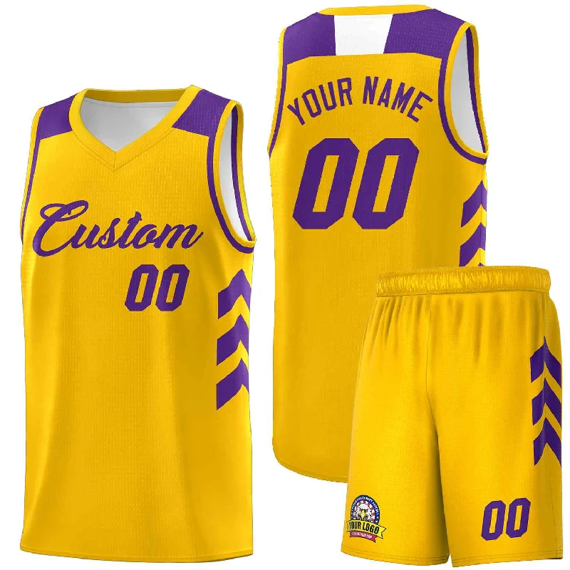 Soccer jersey for home and away games-Basketball jersey for home and away games-Custom Yellow Purple Classic Sets Sports Uniform Basketball Jersey