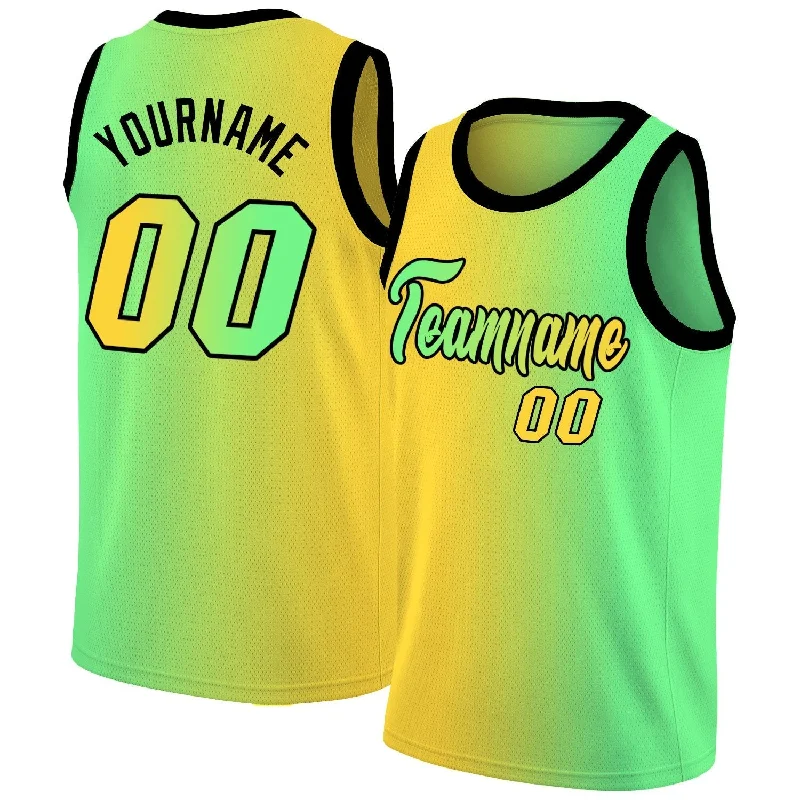 Custom soccer jersey for all skill levels-Custom basketball jersey for all skill levels-Custom Yellow Neon Green Gradient Fashion Tops Basketball Jersey