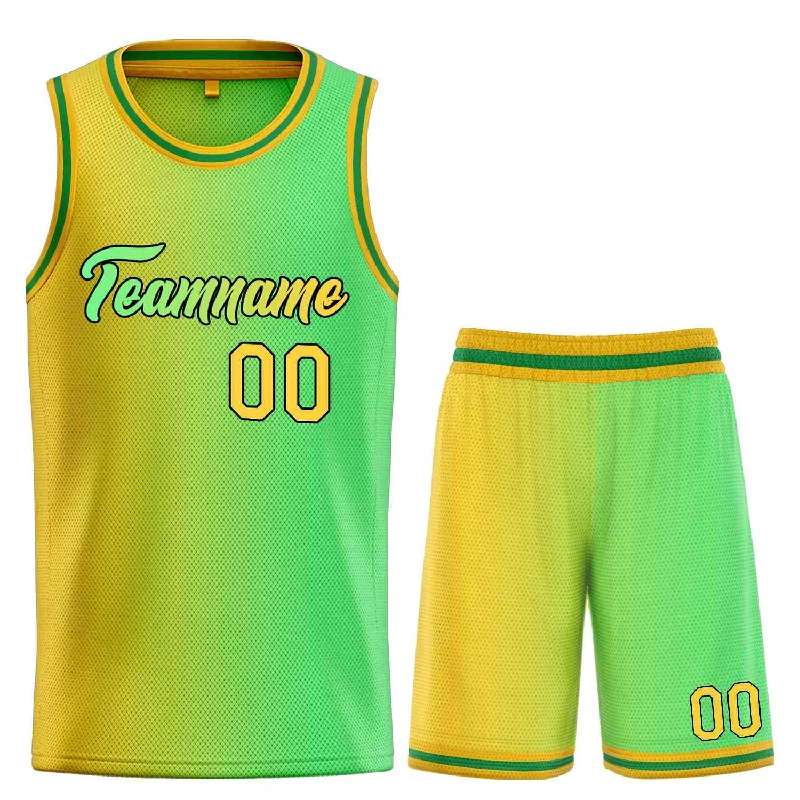 Custom soccer jersey for tournaments and competitions-Custom basketball jersey for tournaments and competitions-Custom Yellow Green-Black Heal Gradient Fashion Sports Sets Uniform Basketball Jersey