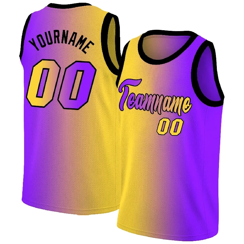 Soccer jersey with sporty designs for streetwear-Basketball jersey with sporty designs for streetwear-Custom Yellow Purple Gradient Fashion Tops Basketball Jersey