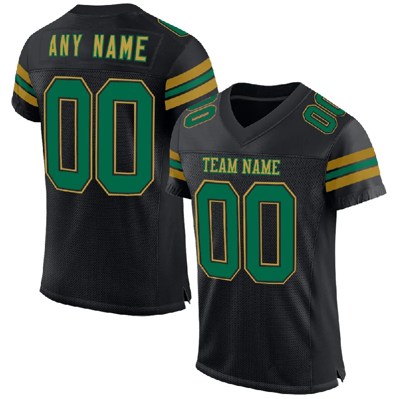 Soccer jersey with flexible and comfortable fit-Custom Black Kelly Green-Old Gold Mesh Authentic Football Jersey