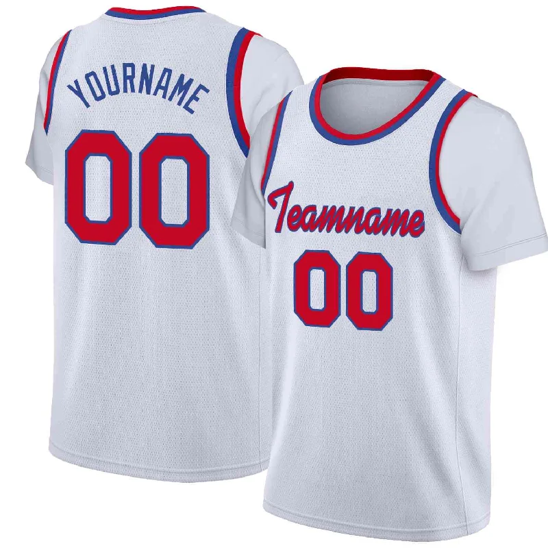 Custom soccer jersey for fan merchandise-Custom basketball jersey for fan merchandise-Custom White Red-Blue Classic Tops Casual Fake Sleeve Basketball Jersey