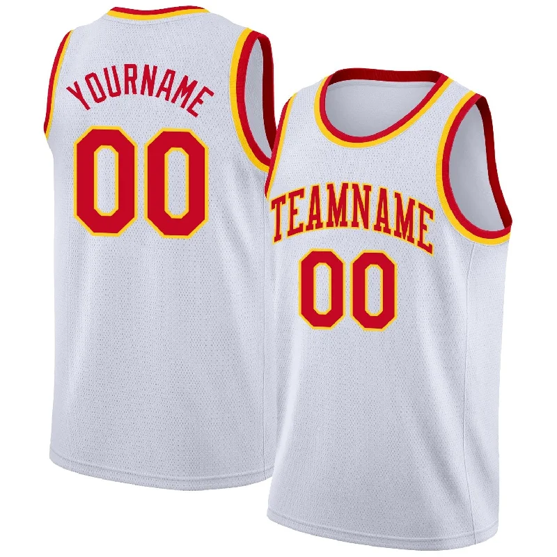 Custom soccer jersey for game day events-Custom basketball jersey for game day events-Custom White Red-Yellow Classic Tops Fashion Sportwear Basketball Jersey