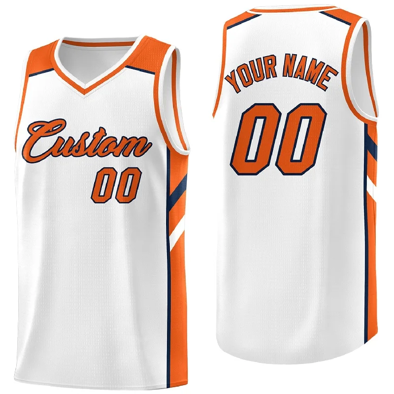 Soccer jersey for competitive players and league games-Basketball jersey for competitive players and league games-Custom White Orange-Navy Classic Tops Men/Boy Athletic Basketball Jersey