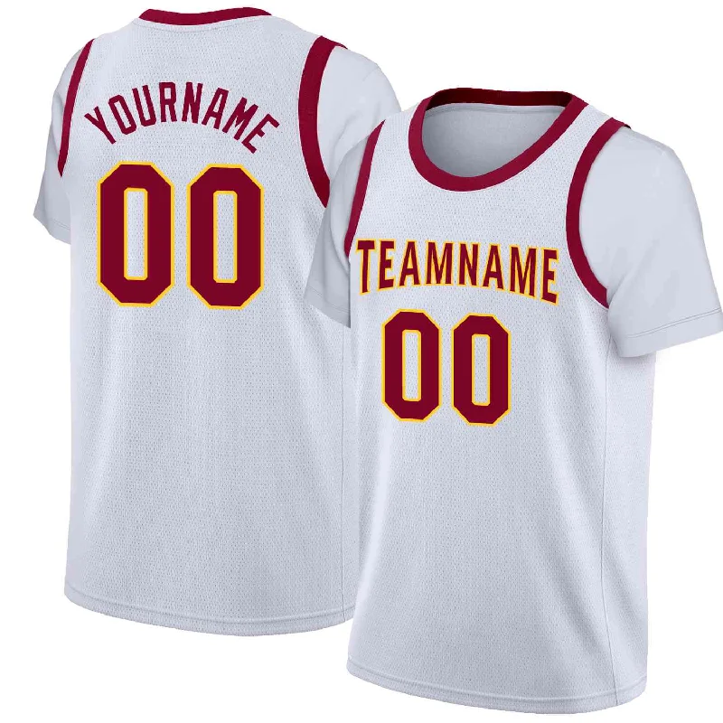 Personalized soccer jersey for sport-themed parties-Personalized basketball jersey for sport-themed parties-Custom White Maroon-Yellow Classic Tops Casual Fake Sleeve Basketball Jersey