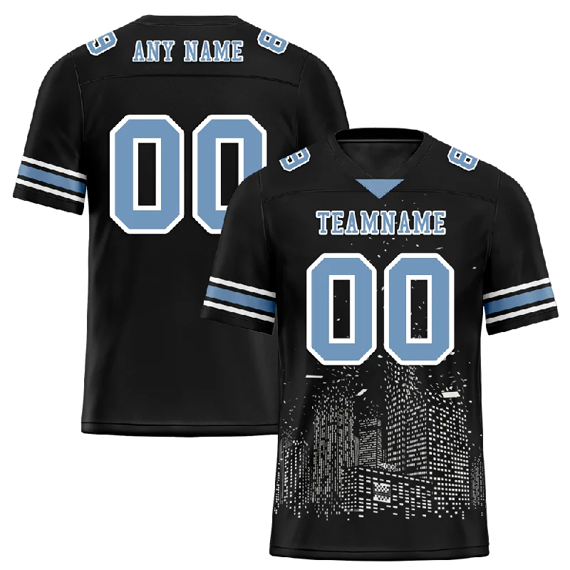 Personalized soccer jersey for fans-Custom Black Graffiti Pattern Aqua Personalized Authentic Football Jersey FBJ02-bc0facf