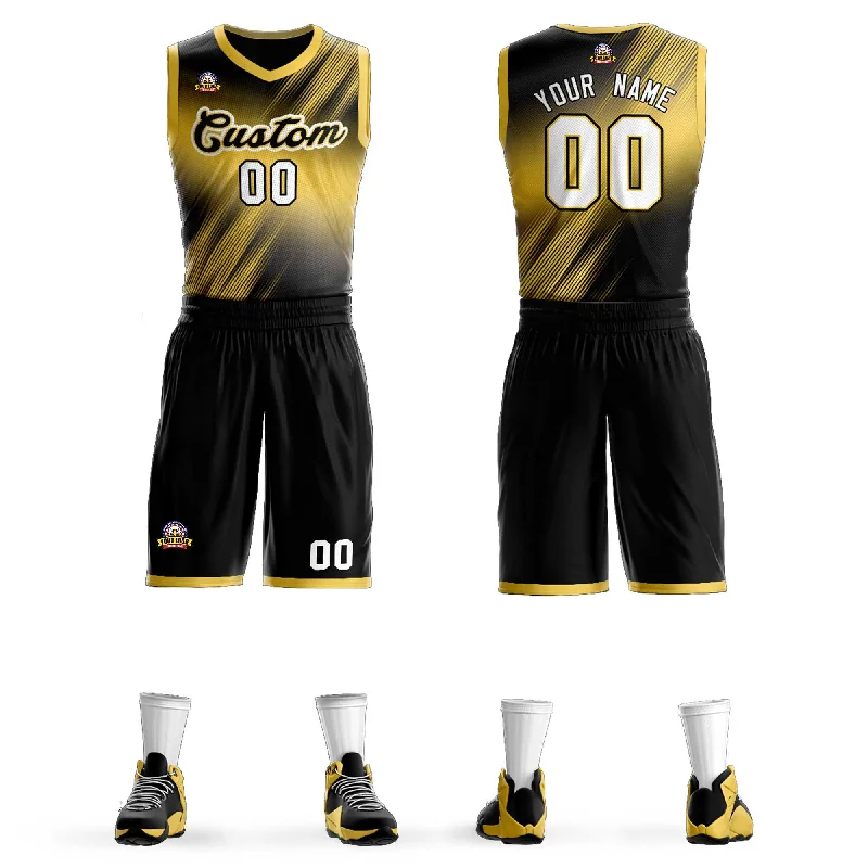 Custom soccer jersey for fun and sporty looks-Custom basketball jersey for fun and sporty looks-Custom Yellow Black-Yellow Gradient Fashion Sets Slash Basketball Jersey