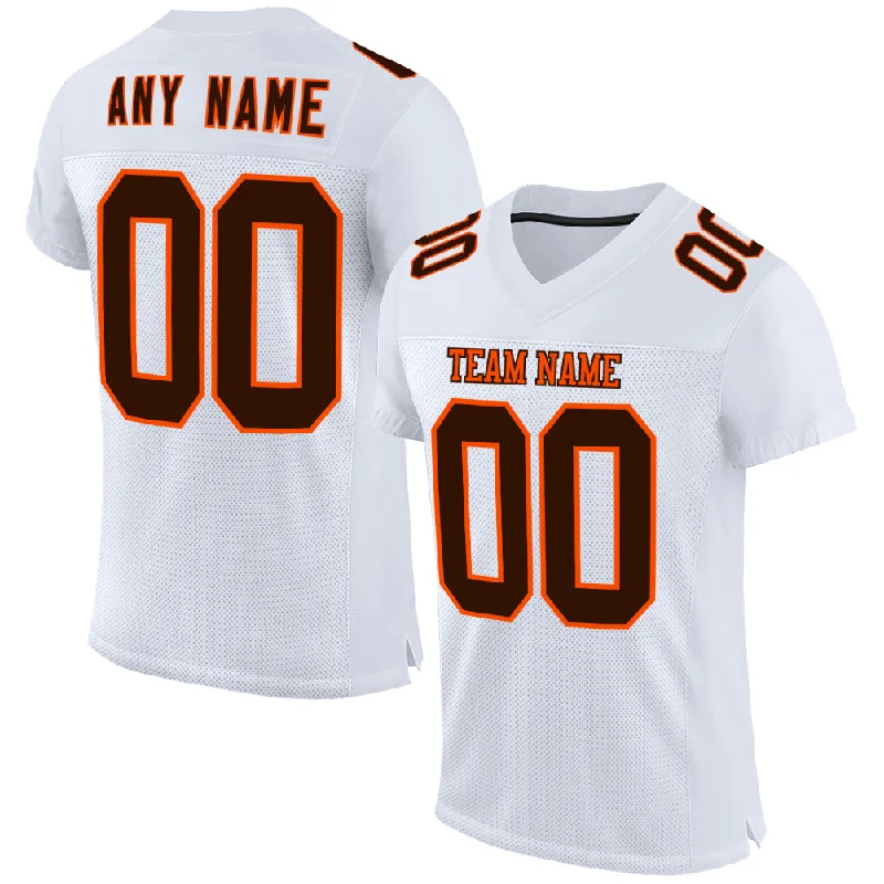 Personalized soccer jersey for team photo sessions-Custom White Brown-Orange Mesh Authentic Football Jersey