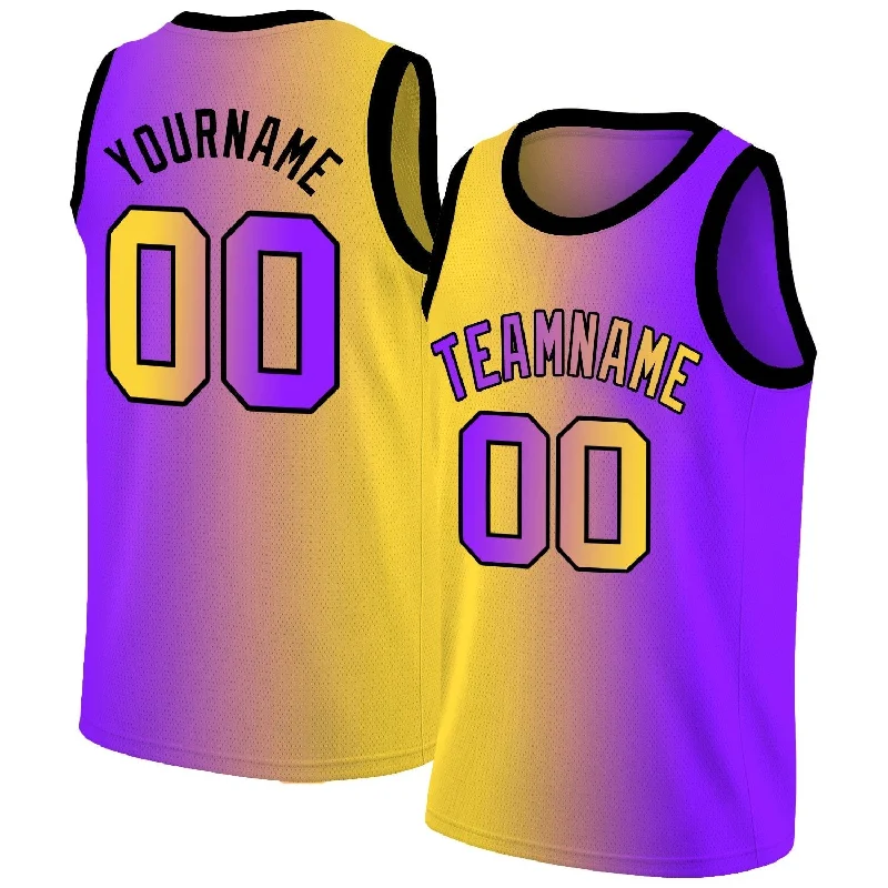 Personalized soccer jersey for a unique look-Personalized basketball jersey for a unique look-Custom Yellow Purple Gradient Fashion Tops Basketball Jersey