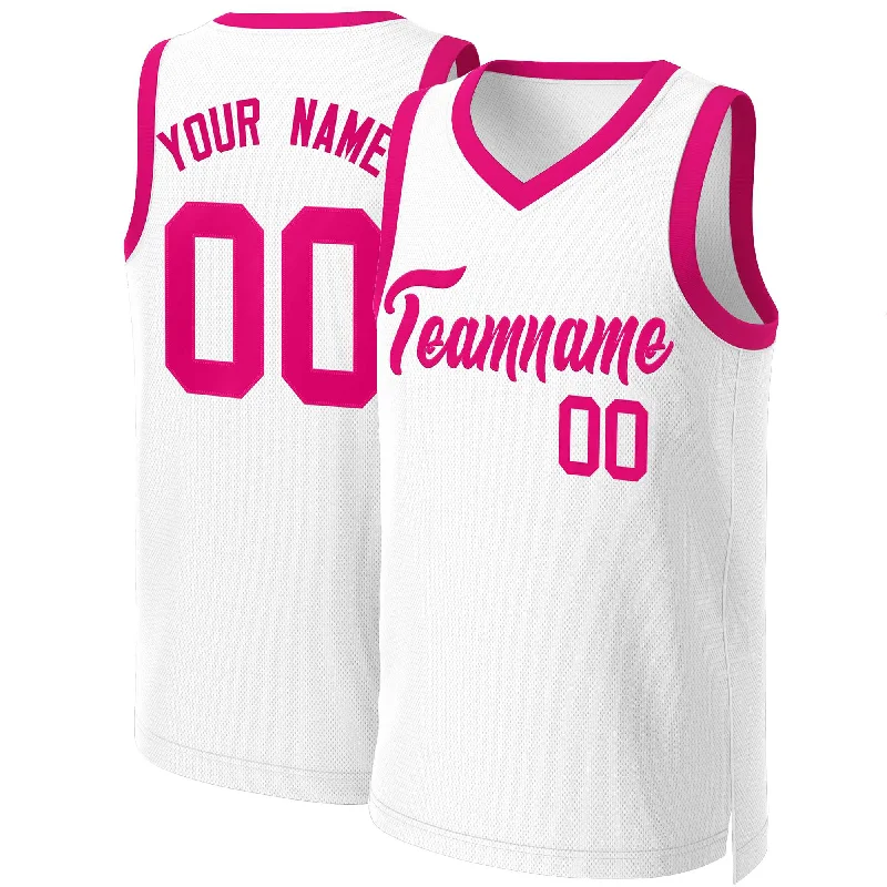 Soccer jersey with stylish details for fans-Basketball jersey with stylish details for fans-Custom White Pink Classic Tops Basketball Jersey