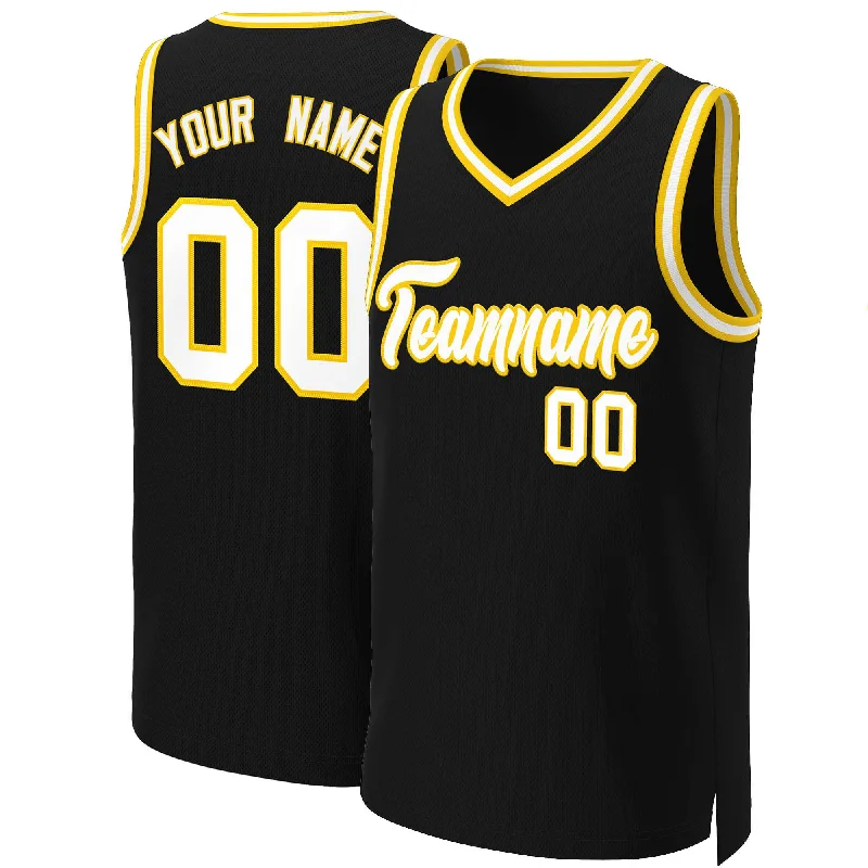 High-quality soccer jerseys for youth teams-High-quality basketball jerseys for youth teams-Custom Black White-Yellow Classic Tops Basketball Jersey