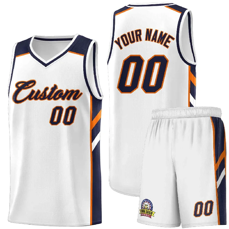 Personalized soccer jersey for school teams-Personalized basketball jersey for school teams-Custom White Navy-Orange Classic Sets Sports Uniform Basketball Jersey