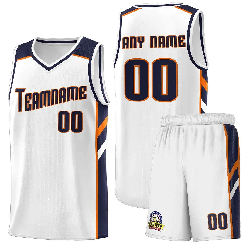 Custom soccer jersey with modern design-Custom basketball jersey with modern design-Custom White Navy-Orange Classic Sets Sports Uniform Basketball Jersey