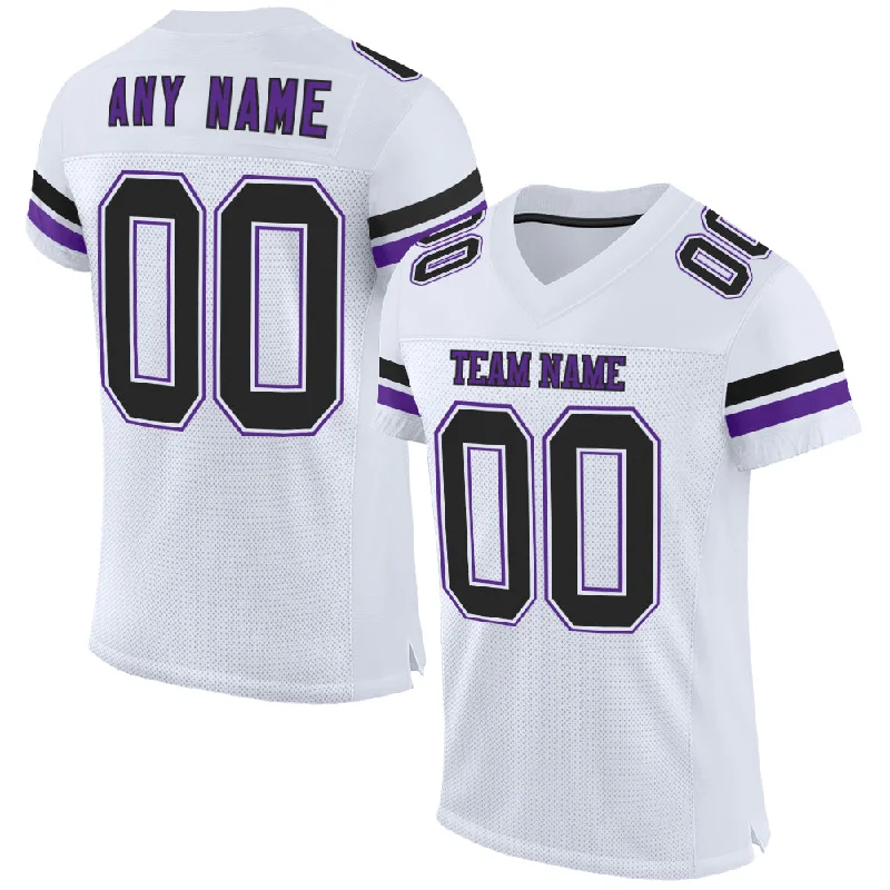 Personalized soccer jersey with player names and designs-Custom White Black-Purple Mesh Authentic Football Jersey