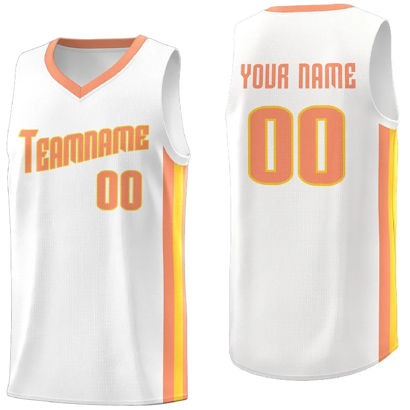 Custom soccer jersey for all skill levels-Custom basketball jersey for all skill levels-Custom White Orange Classic Tops Breathable Basketball Jersey