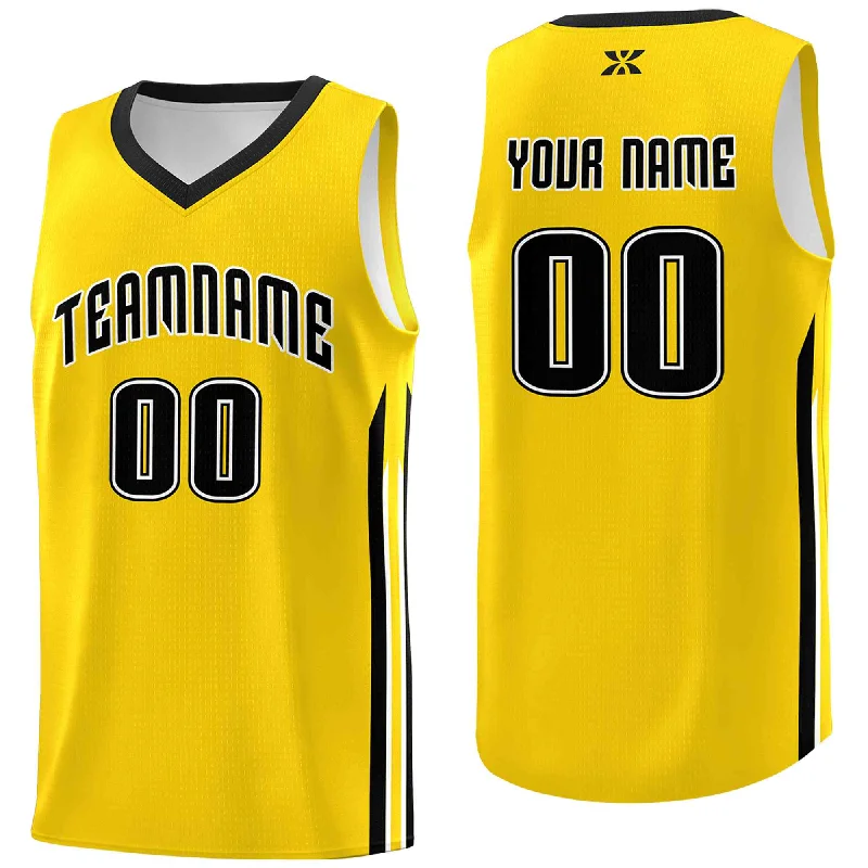 Personalized soccer jersey with modern team logo-Personalized basketball jersey with modern team logo-Custom Yellow Black-Classic Tops Mesh Sport Basketball Jersey