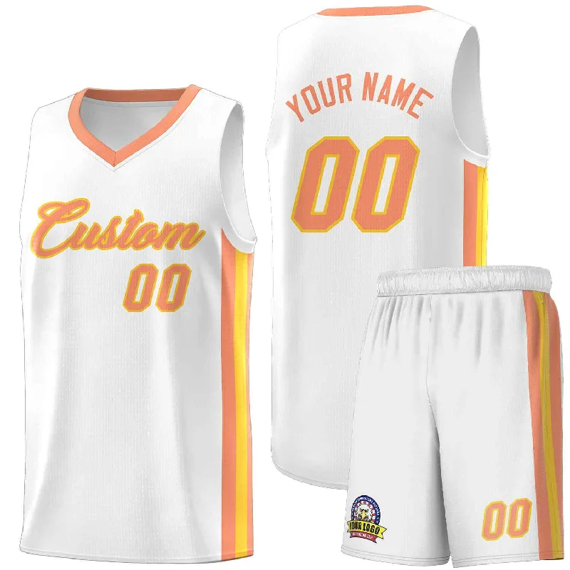 Soccer jersey with team patches and logo customization-Basketball jersey with team patches and logo customization-Custom White Orange-Yellow Classic Sets Sports Uniform Basketball Jersey