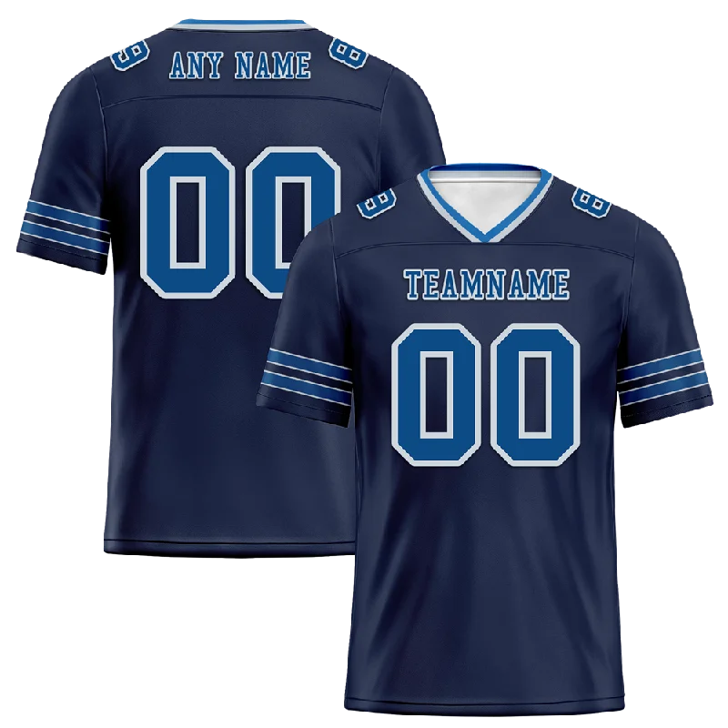 Personalized soccer jersey with bold number designs-Custom Black Sleeve Stripes Blue Personalized Authentic Football Jersey FBJ02-bc0f08d