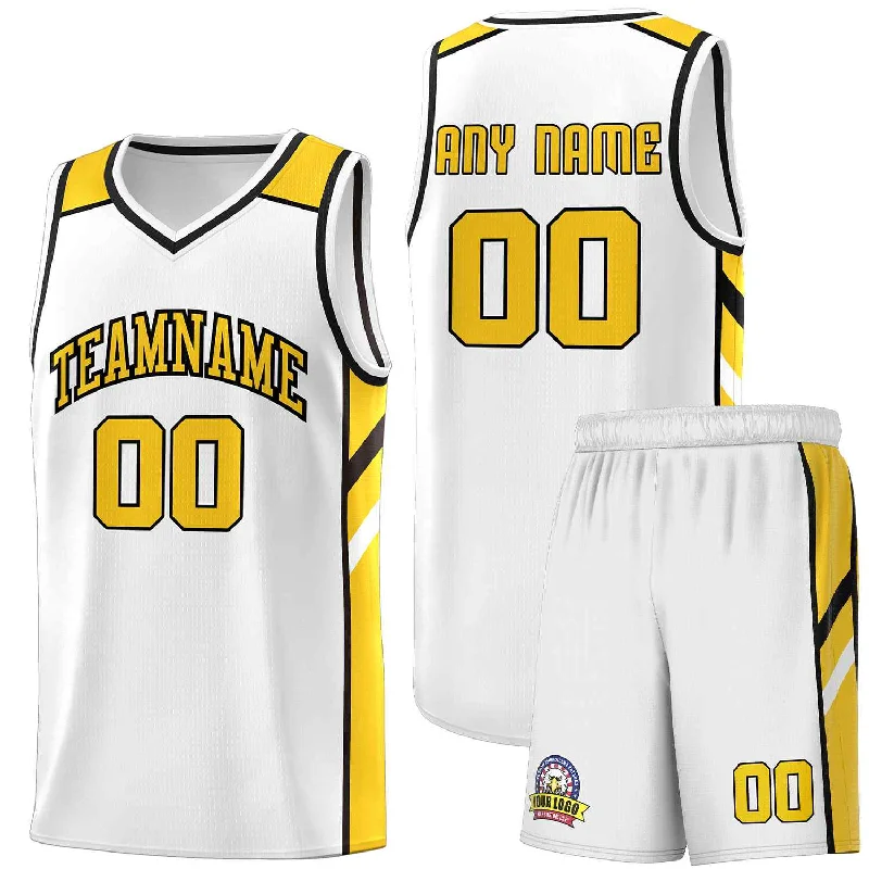 Custom soccer jersey with embroidery and design choices-Custom basketball jersey with embroidery and design choices-Custom White Yellow-Black Classic Sets Sports Uniform Basketball Jersey