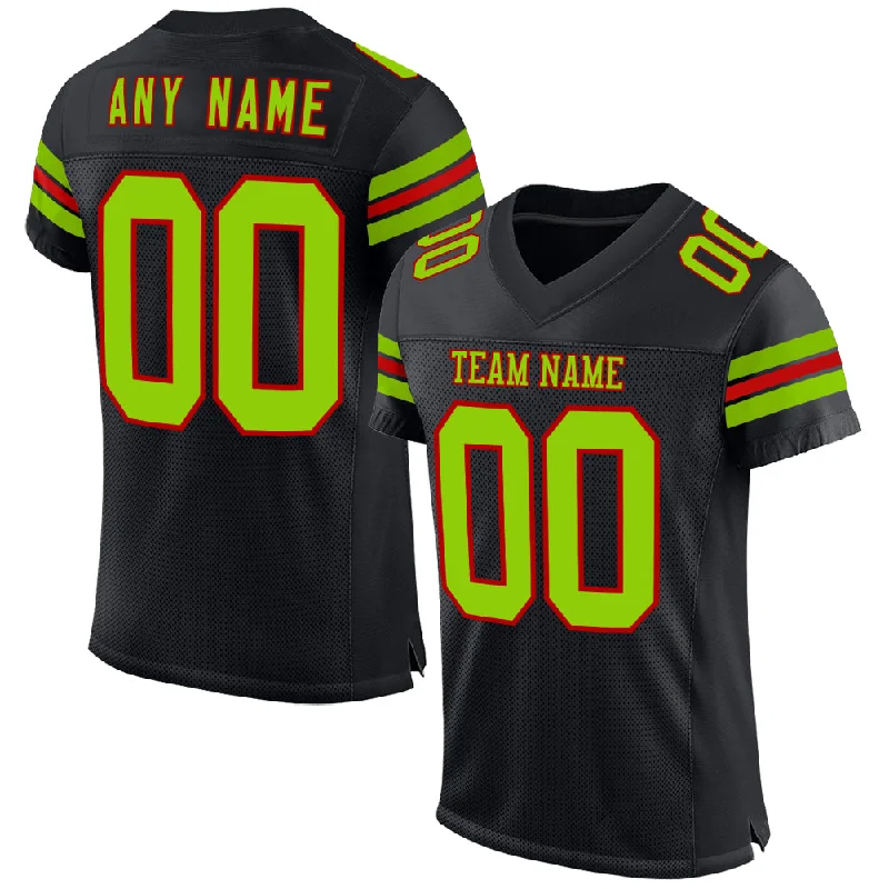 Authentic soccer jersey for collectors-Custom Black Neon Green-Red Mesh Authentic Football Jersey