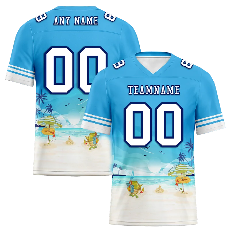 Soccer jersey with moisture management for athletes-Custom Blue Hawaii White Personalized Authentic Football Jersey FBJ02-bc0fa9c