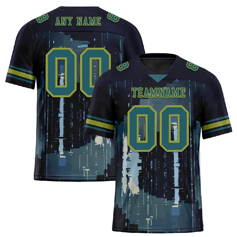 Retro-style soccer jersey with team branding-Custom Black Graffiti Pattern Aqua Personalized Authentic Football Jersey FBJ02-bc0fadc