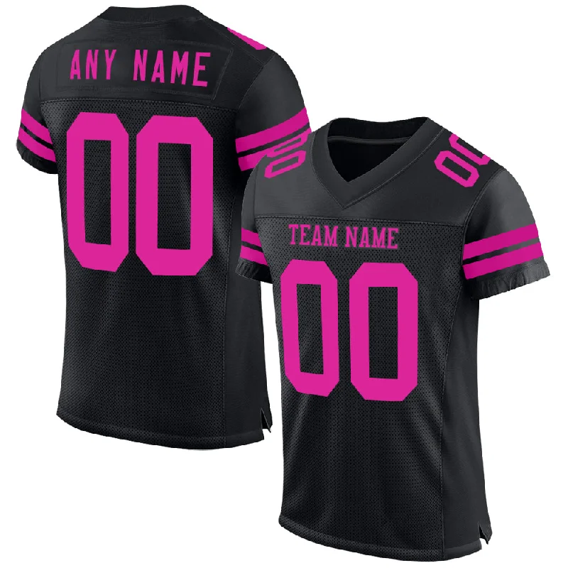 Custom soccer jersey for game day events-Custom Black Deep Pink Mesh Authentic Football Jersey