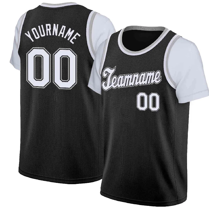 Custom soccer jersey for casual sports lovers-Custom basketball jersey for casual sports lovers-Custom Black White-Black Classic Tops Casual Fake Sleeve Basketball Jersey