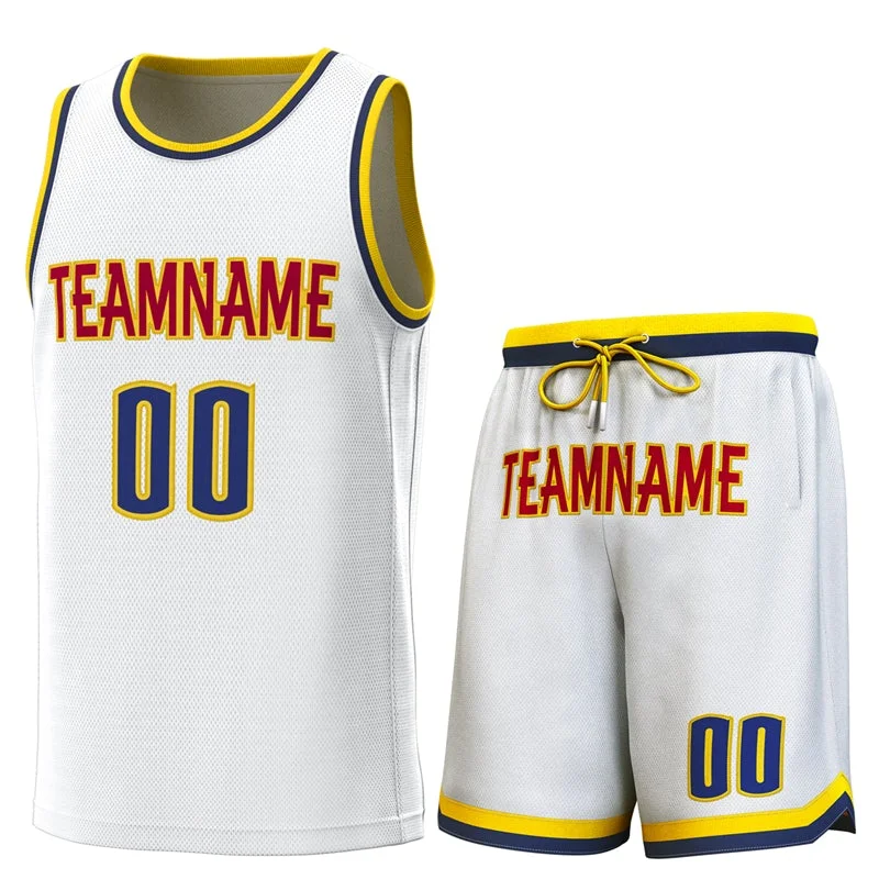 Personalized soccer jersey for school teams-Personalized basketball jersey for school teams-Custom White Yellow-Navy Classic Sets Basketball Jersey