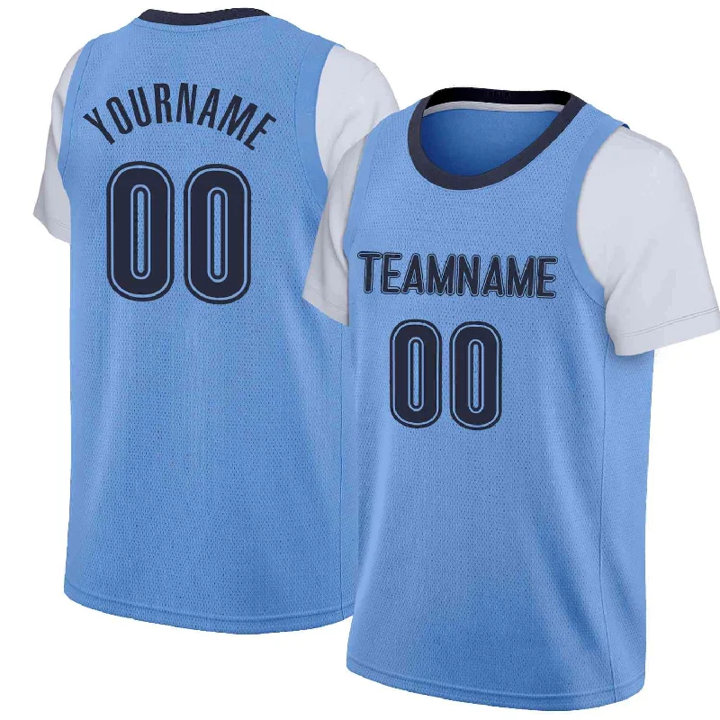 Authentic soccer jersey for sports memorabilia-Authentic basketball jersey for sports memorabilia-Custom Powder Blue Navy-Powder Blue Classic Tops Casual Fake Sleeve Basketball Jersey