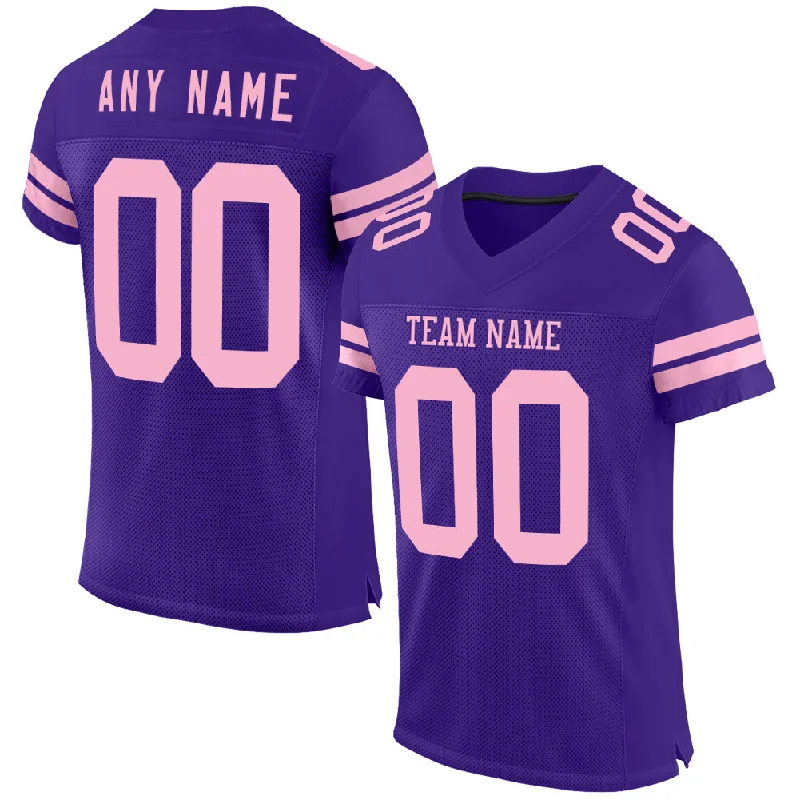 Custom soccer jersey with embroidery and design choices-Custom Purple Light Pink Mesh Authentic Football Jersey