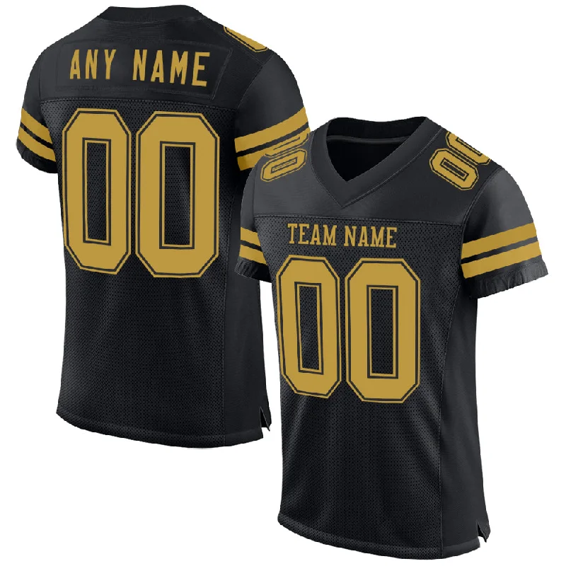 Soccer jersey for high school teams-Custom Black Old Gold Mesh Authentic Football Jersey