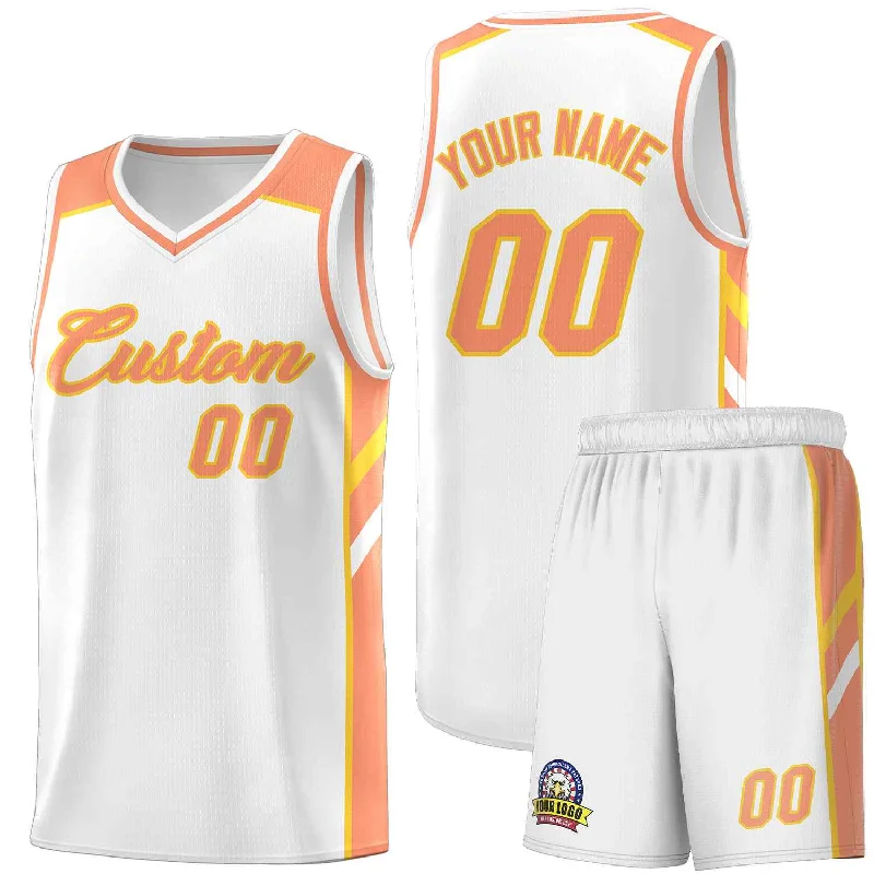 Custom soccer jersey for league championships-Custom basketball jersey for league championships-Custom White Orange-Yellow Classic Sets Sports Uniform Basketball Jersey