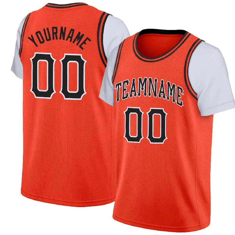 Soccer jersey for women, men, and youth players-Basketball jersey for women, men, and youth players-Custom Orange Black-White Classic Tops Casual Fake Sleeve Basketball Jersey