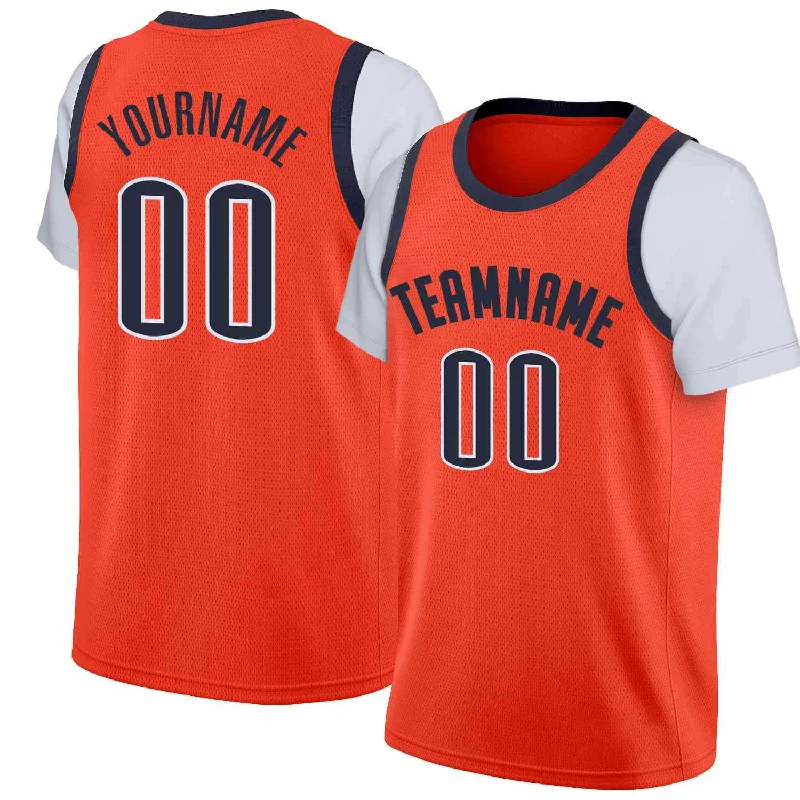 Custom soccer jersey with contemporary designs-Custom basketball jersey with contemporary designs-Custom Orange Navy Classic Tops Casual Fake Sleeve Basketball Jersey