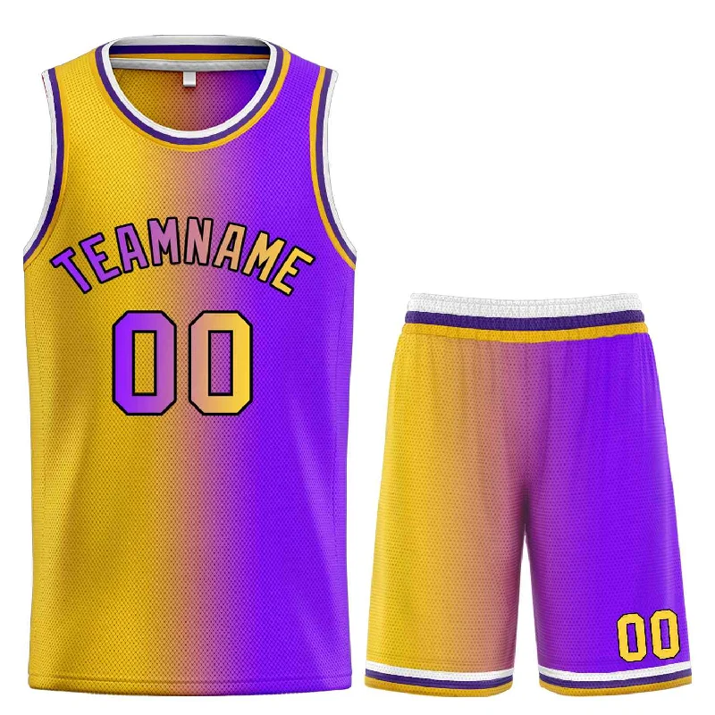 Custom soccer jersey for corporate team events-Custom basketball jersey for corporate team events-Custom Yellow Purple-Black Bull Gradient Fashion Sets Basketball Jersey