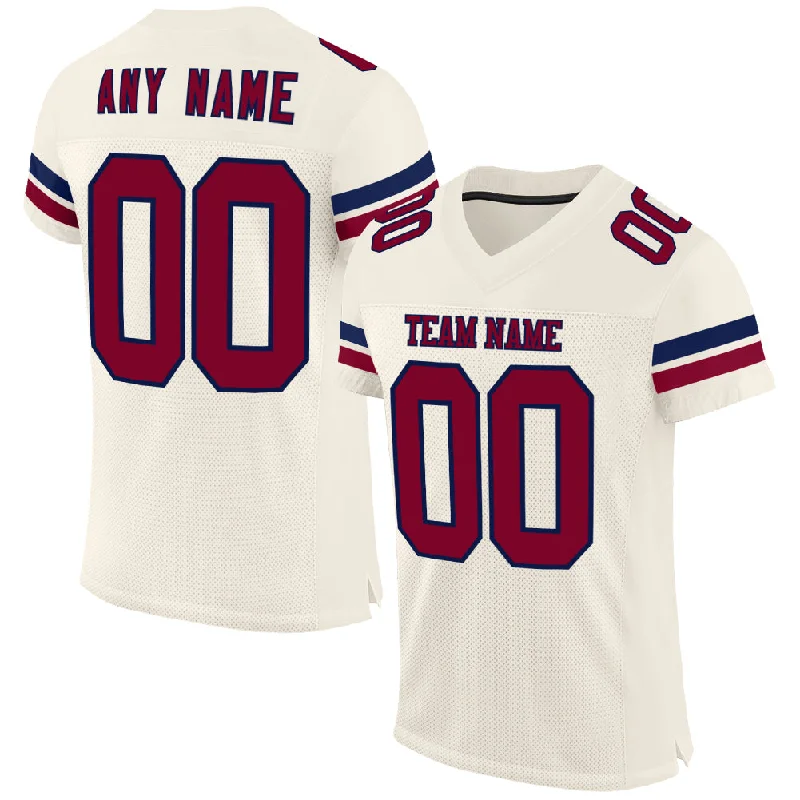 Custom soccer jersey for fan events and parades-Custom Cream Maroon-Navy Mesh Authentic Football Jersey